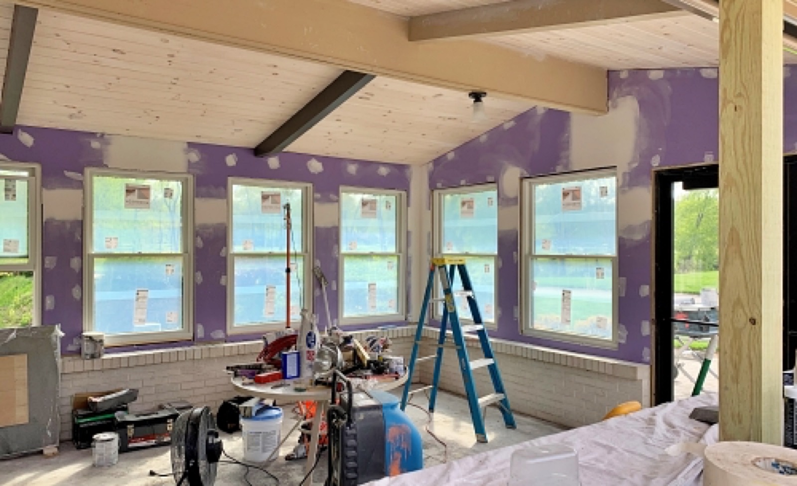 Interior remodel with new windows and wood ceiling