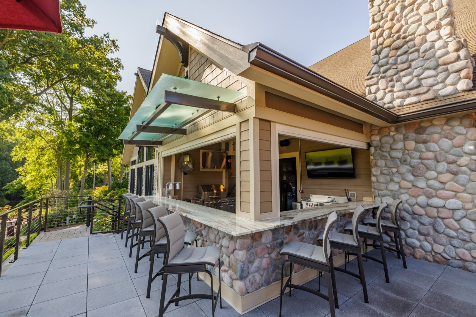 Finished covered outdoor seating area